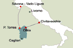 Saremar mappa tratte per la Sardegna